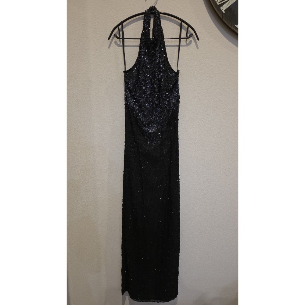 Vintage Laurence Kazar Beaded Halter Maxi Silk Sequin Evening Gown Clean Girl M - Picture 2 of 11